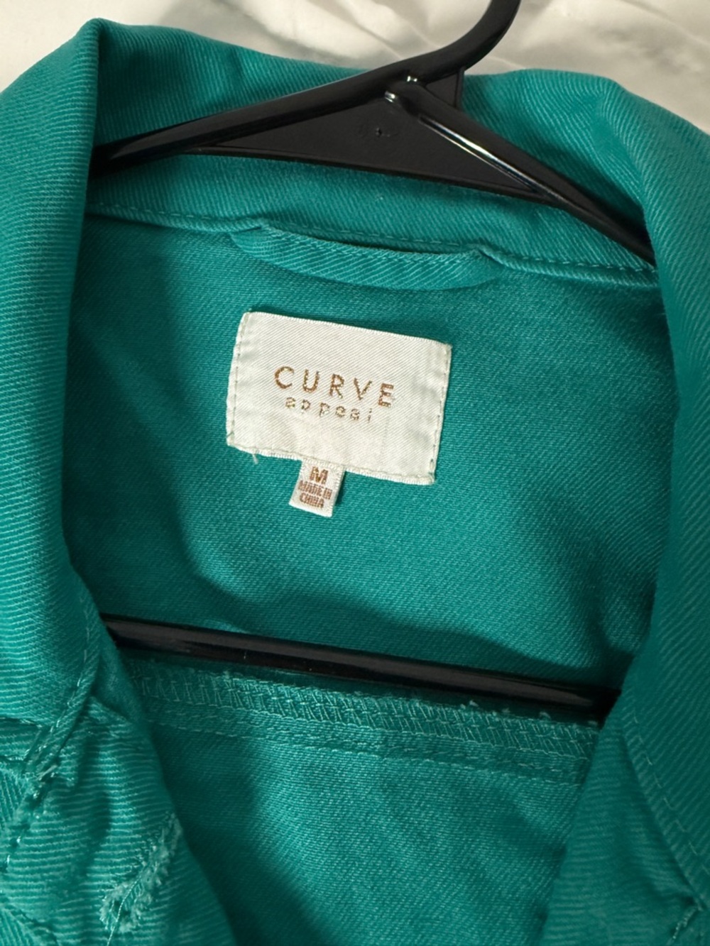 Curve Appeal Green Denim Jacket Size Medium Stretch Trucker Jacket Cropped Fit - Picture 4 of 6
